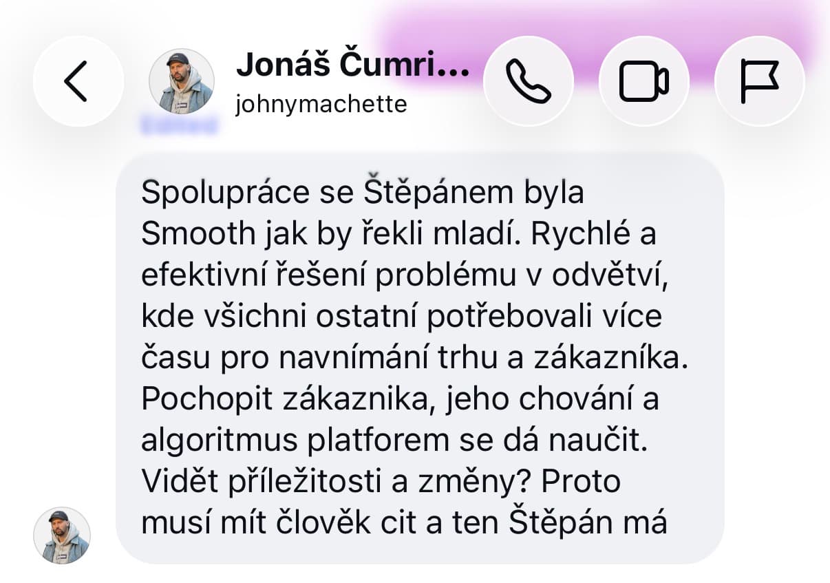 Zpráva od Jonáše Čumrika (johnymachette): spolupráce se Štěpánem byla rychlé a efektivní řešení